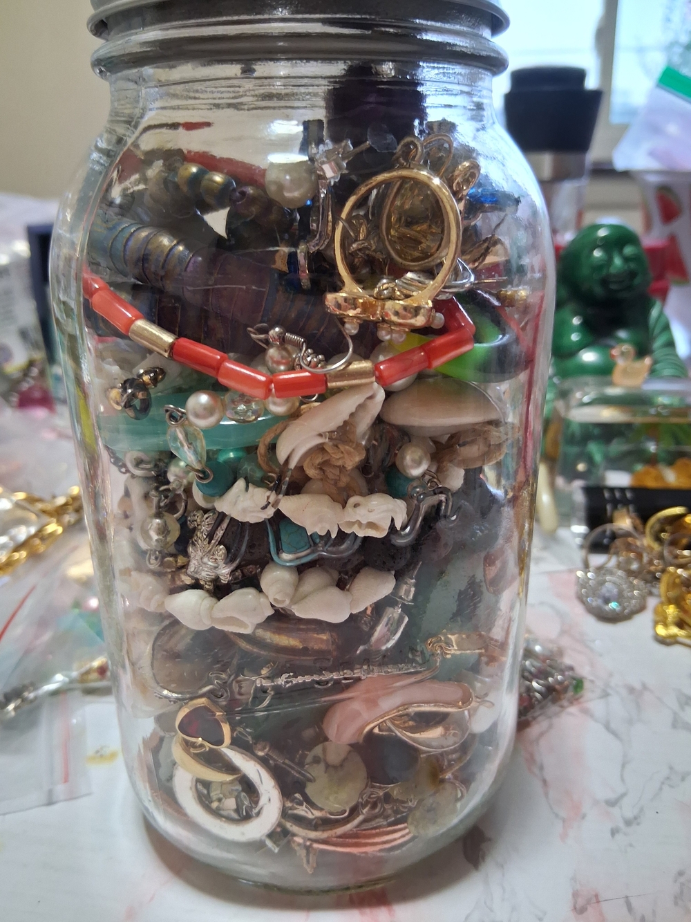 Source Unknown Turquoise, Red & Gold Mixed Women's Rings Jar
